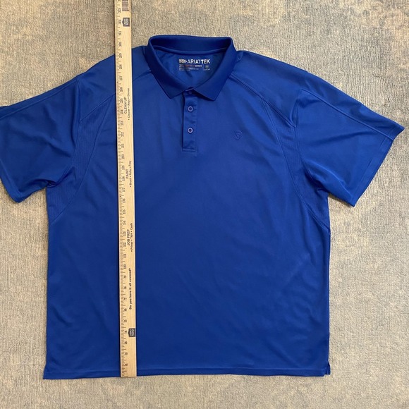 Ariat Polo Shirt Mens 2XL Blue AriatTEK Heat Series Performance Golf Stretch - Picture 4 of 11